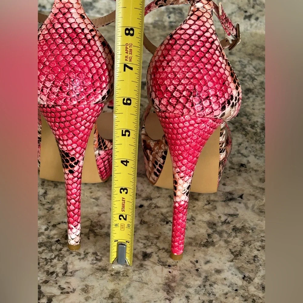 New OnlyMaker Snakeskin Platform Stiletto Heels Sandals Brown Pink Sexy Size 6 - Picture 12 of 13